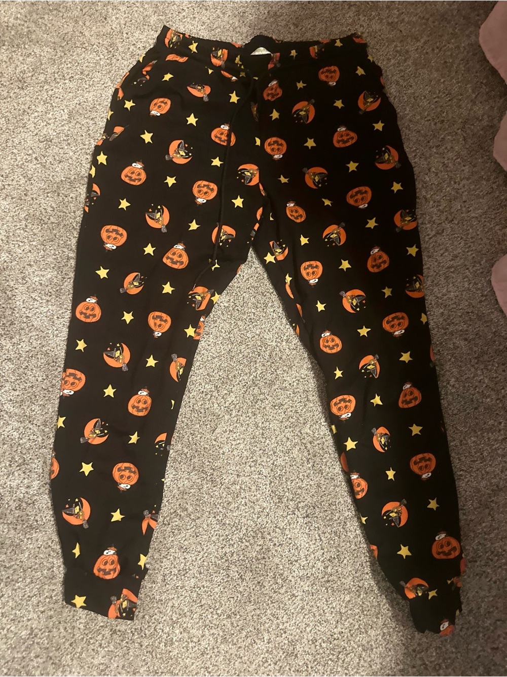 Peanuts Black Pajama Pants with Orange Pumpkin & Yellow Star Pattern